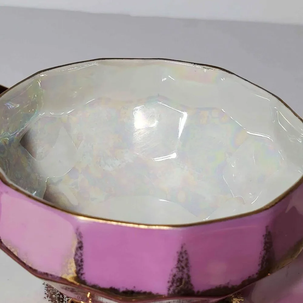 Royal Halsey Teacup and Snack Plate Pink Gold Vintage